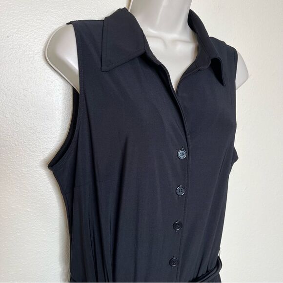 Lane Bryant Black Jumpsuit Sleeveless Wide Leg Belted Button Front Women 14/16 - Picture 2 of 15